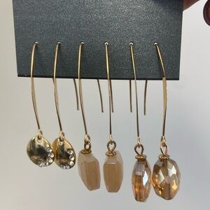 Multi Pair Gold Colored Hanging Earrings